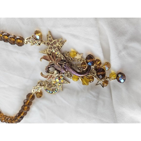 Kirks Folly Statement Necklace Celestial Dragons Fantasy Beaded Gold - Picture 2 of 9